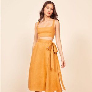 Reformation Crop Top Skirt Set "Molto Two Piece" Size: Large Color: Ochre